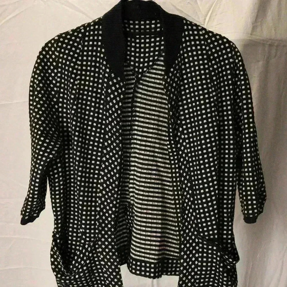 checkered Print Black and White cardigan top jacket for layering women size L - Picture 1 of 4
